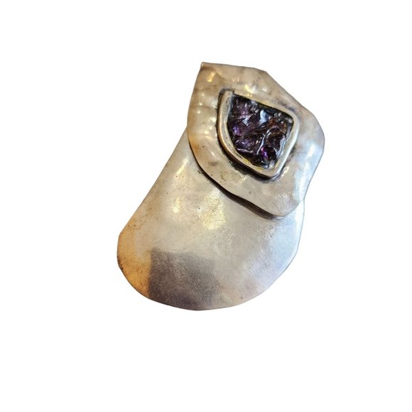 Vintage Signed Lilo 925 Amethyst Artisan Brooch (A2149) - Picture 1 of 4